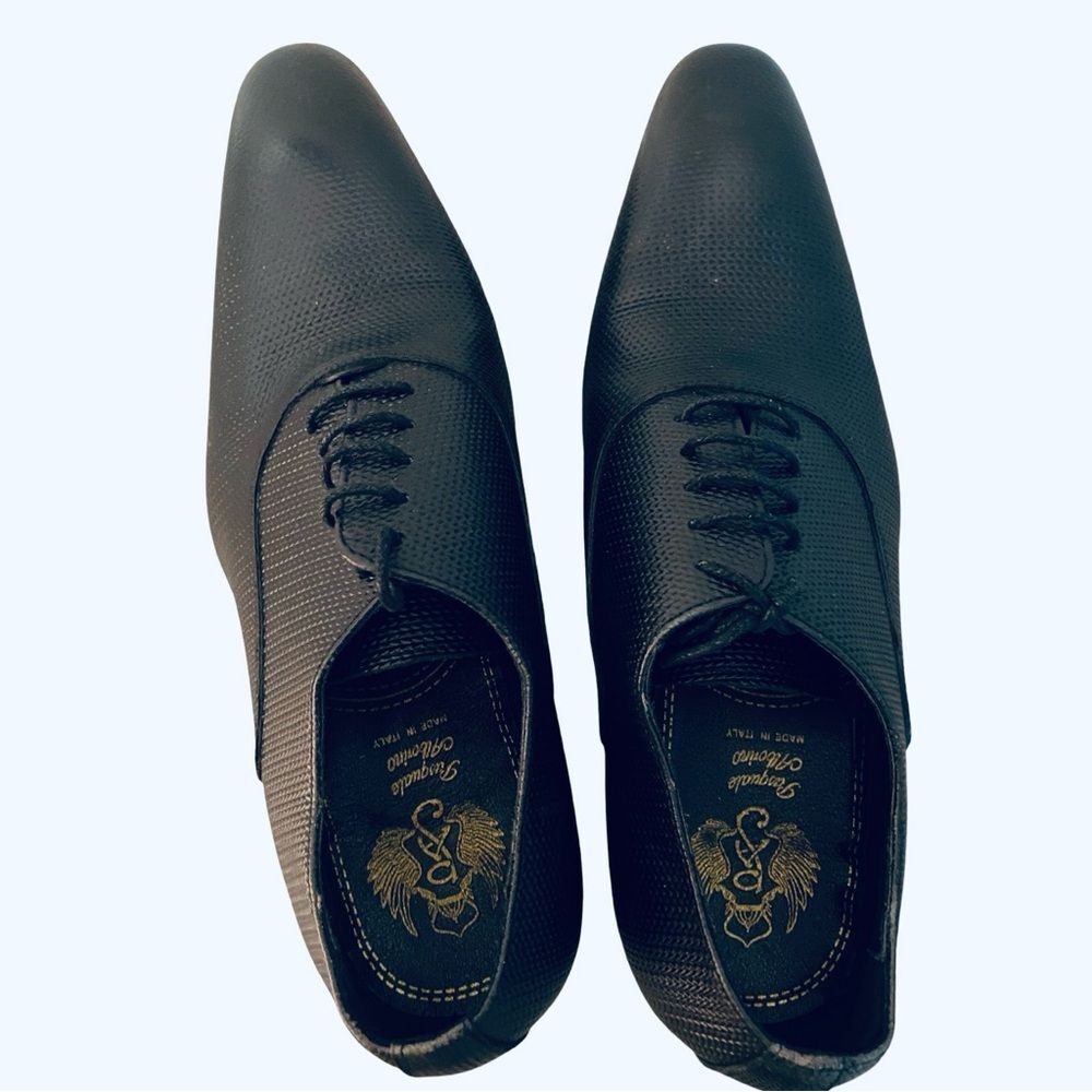 Pasquale Alborino Men’s Oxfords 40 Black Embossed Leather Pointed Toe Dress - Picture 8 of 10